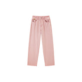 Women's Washed High-Waist Straight-Leg Jeans